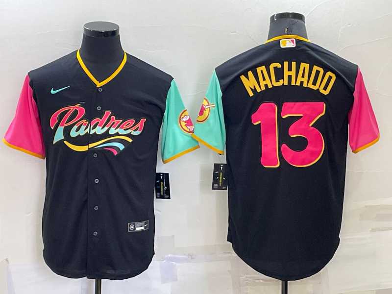 San Diego Padres #13 Manny Machado Black 2022 City Connect Cool Base Stitched Jersey,We sell and wholesale San Diego Padres #13 Manny Machado Black 2022 City Connect Cool Base Stitched Jersey on line form chian!